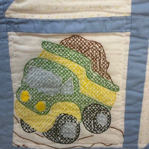 Homemade Embroidered Cross Stitch Baby Boy Blanket Police Fire Dump Truck 39"x26 - Picture 7 of 10